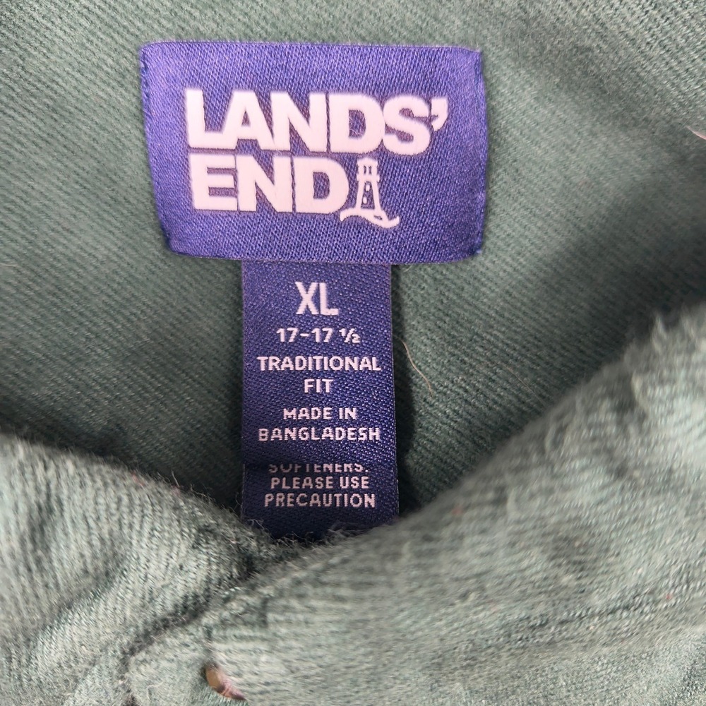 Lands End Mens XL Dark Green Cotton Flannel Button Down Shirt 461909 Traditional - Picture 4 of 11